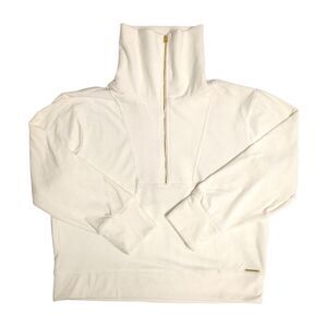 Halston Women's Soft Velour Quarter-Zip Funnel Neck Pullover - Cream